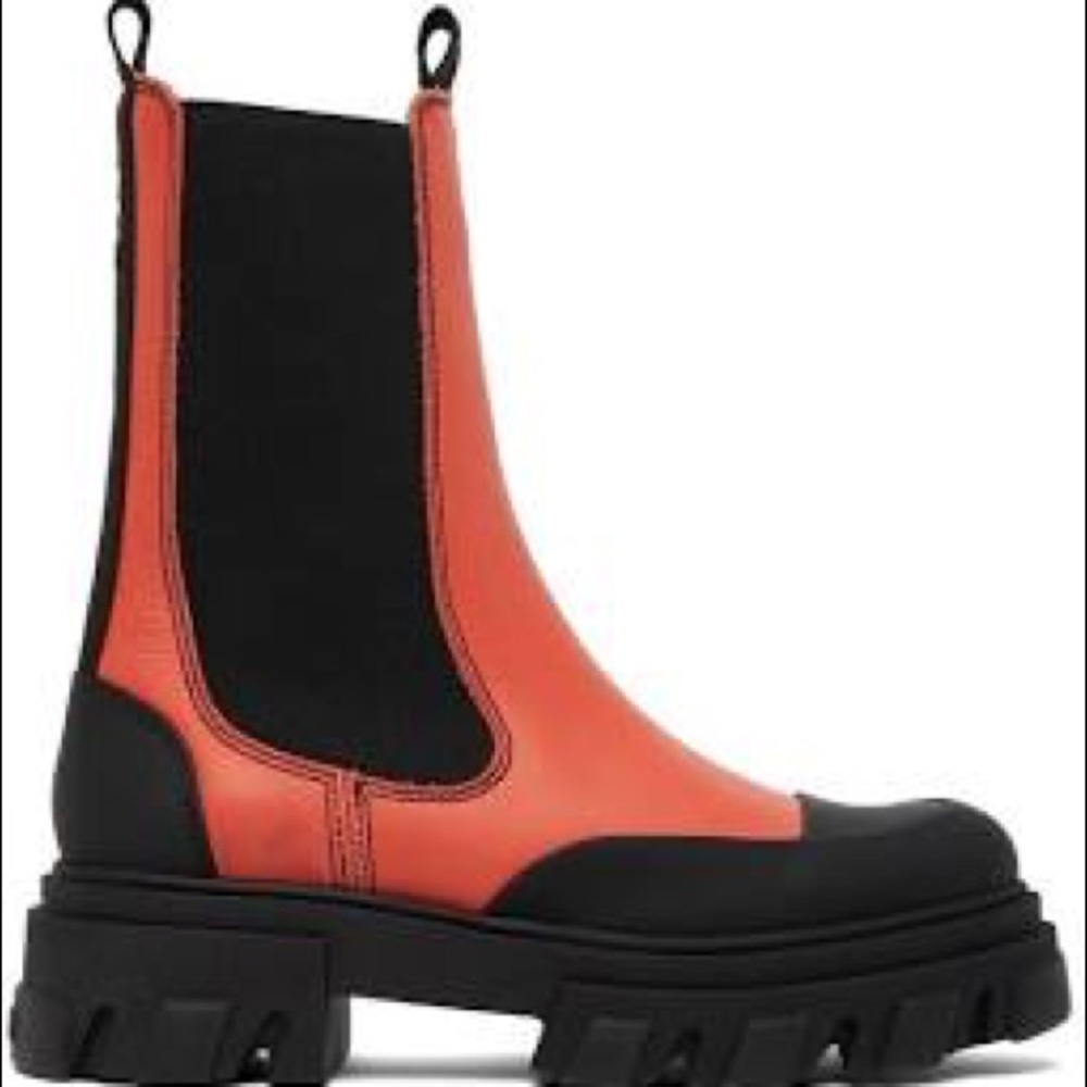 Ganni Orange and Black Chunky Chelsea Boot